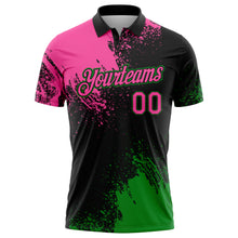 Load image into Gallery viewer, Custom Pink Black-Grass Green 3D Pattern Design Abstract Brush Stroke Performance Polo Shirt