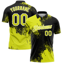 Load image into Gallery viewer, Custom Neon Yellow Black-White 3D Pattern Design Abstract Brush Stroke Performance Polo Shirt