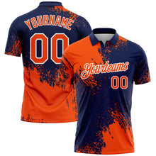 Load image into Gallery viewer, Custom Orange Navy-White 3D Pattern Design Abstract Brush Stroke Performance Polo Shirt