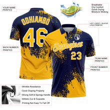 Load image into Gallery viewer, Custom Gold Navy-White 3D Pattern Design Abstract Brush Stroke Performance Polo Shirt