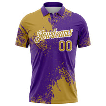 Load image into Gallery viewer, Custom Old Gold Purple-White 3D Pattern Design Abstract Brush Stroke Performance Polo Shirt
