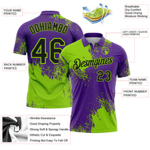 Load image into Gallery viewer, Custom Neon Green Black-Purple 3D Pattern Design Abstract Brush Stroke Performance Polo Shirt