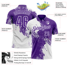 Load image into Gallery viewer, Custom White Purple 3D Pattern Design Abstract Brush Stroke Performance Polo Shirt