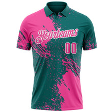 Load image into Gallery viewer, Custom Pink Teal-White 3D Pattern Design Abstract Brush Stroke Performance Polo Shirt