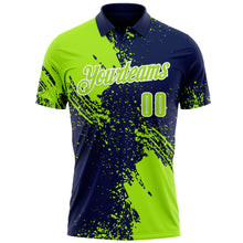 Load image into Gallery viewer, Custom Neon Green Navy-White 3D Pattern Design Abstract Brush Stroke Performance Polo Shirt