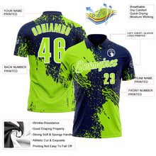 Load image into Gallery viewer, Custom Neon Green Navy-White 3D Pattern Design Abstract Brush Stroke Performance Polo Shirt