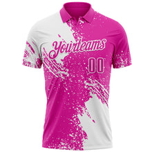 Load image into Gallery viewer, Custom White Deep Pink 3D Pattern Design Abstract Brush Stroke Performance Polo Shirt