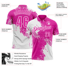Load image into Gallery viewer, Custom White Deep Pink 3D Pattern Design Abstract Brush Stroke Performance Polo Shirt