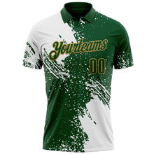 Load image into Gallery viewer, Custom White Green-Old Gold 3D Pattern Design Abstract Brush Stroke Performance Polo Shirt