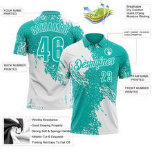 Load image into Gallery viewer, Custom White Aqua 3D Pattern Design Abstract Brush Stroke Performance Polo Shirt