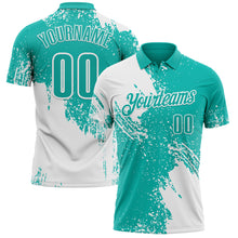Load image into Gallery viewer, Custom White Aqua 3D Pattern Design Abstract Brush Stroke Performance Polo Shirt