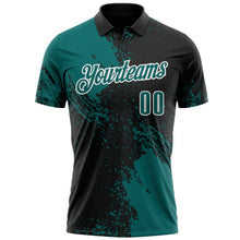 Load image into Gallery viewer, Custom Teal Black-White 3D Pattern Design Abstract Brush Stroke Performance Polo Shirt