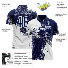 Load image into Gallery viewer, Custom White Navy 3D Pattern Design Abstract Brush Stroke Performance Polo Shirt