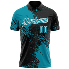 Load image into Gallery viewer, Custom Teal Black-White 3D Pattern Design Abstract Brush Stroke Performance Polo Shirt