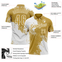 Load image into Gallery viewer, Custom White Old Gold 3D Pattern Design Abstract Brush Stroke Performance Polo Shirt
