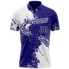 Load image into Gallery viewer, Custom White Dark Purple 3D Pattern Design Abstract Brush Stroke Performance Polo Shirt