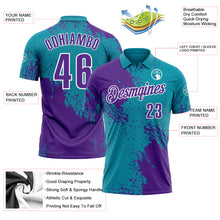 Load image into Gallery viewer, Custom Purple Teal-White 3D Pattern Design Abstract Brush Stroke Performance Polo Shirt