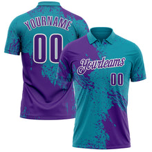 Load image into Gallery viewer, Custom Purple Teal-White 3D Pattern Design Abstract Brush Stroke Performance Polo Shirt