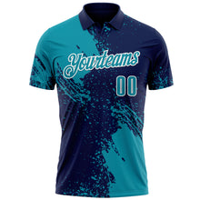 Load image into Gallery viewer, Custom Teal Navy-White 3D Pattern Design Abstract Brush Stroke Performance Polo Shirt