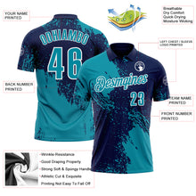 Load image into Gallery viewer, Custom Teal Navy-White 3D Pattern Design Abstract Brush Stroke Performance Polo Shirt