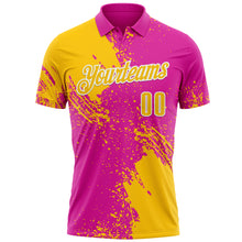 Load image into Gallery viewer, Custom Yellow Deep Pink-White 3D Pattern Design Abstract Brush Stroke Performance Polo Shirt