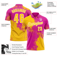 Load image into Gallery viewer, Custom Yellow Deep Pink-White 3D Pattern Design Abstract Brush Stroke Performance Polo Shirt