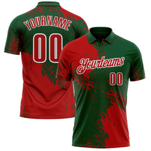 Load image into Gallery viewer, Custom Red Green-White 3D Pattern Design Abstract Brush Stroke Performance Polo Shirt
