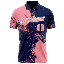 Load image into Gallery viewer, Custom Medium Pink Navy-White 3D Pattern Design Abstract Brush Stroke Performance Polo Shirt