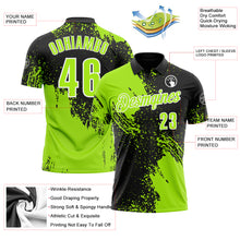 Load image into Gallery viewer, Custom Neon Green Black-White 3D Pattern Design Abstract Brush Stroke Performance Polo Shirt