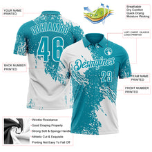 Load image into Gallery viewer, Custom White Teal 3D Pattern Design Abstract Brush Stroke Performance Polo Shirt