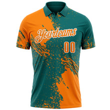Load image into Gallery viewer, Custom Bay Orange Teal-White 3D Pattern Design Abstract Brush Stroke Performance Polo Shirt