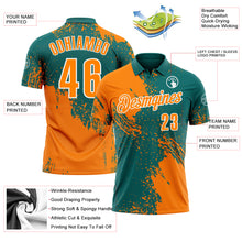 Load image into Gallery viewer, Custom Bay Orange Teal-White 3D Pattern Design Abstract Brush Stroke Performance Polo Shirt
