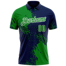 Load image into Gallery viewer, Custom Grass Green Navy-White 3D Pattern Design Abstract Brush Stroke Performance Polo Shirt
