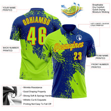 Load image into Gallery viewer, Custom Neon Green Royal-Orange 3D Pattern Design Abstract Brush Stroke Performance Polo Shirt