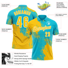 Load image into Gallery viewer, Custom Yellow Lakes Blue-White 3D Pattern Design Abstract Brush Stroke Performance Polo Shirt