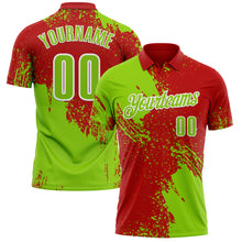 Load image into Gallery viewer, Custom Neon Green Red-White 3D Pattern Design Abstract Brush Stroke Performance Polo Shirt