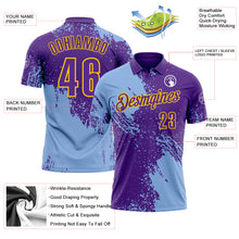Load image into Gallery viewer, Custom Light Blue Purple-Yellow 3D Pattern Design Abstract Brush Stroke Performance Polo Shirt