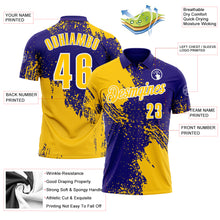 Load image into Gallery viewer, Custom Yellow Dark Purple-White 3D Pattern Design Abstract Brush Stroke Performance Polo Shirt