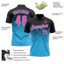 Load image into Gallery viewer, Custom Black Pink-Sky Blue 3D Gradient Square Shape Performance Polo Shirt