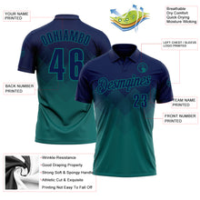 Load image into Gallery viewer, Custom Navy Teal 3D Gradient Square Shape Performance Polo Shirt