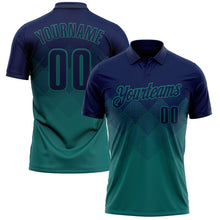 Load image into Gallery viewer, Custom Navy Teal 3D Gradient Square Shape Performance Polo Shirt
