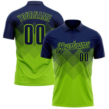 Load image into Gallery viewer, Custom Navy Neon Green 3D Gradient Square Shape Performance Polo Shirt