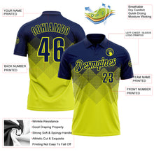 Load image into Gallery viewer, Custom Navy Neon Yellow 3D Gradient Square Shape Performance Polo Shirt