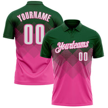 Load image into Gallery viewer, Custom Green White-Pink 3D Gradient Square Shape Performance Polo Shirt