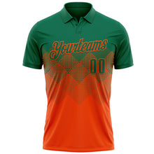 Load image into Gallery viewer, Custom Kelly Green Orange 3D Gradient Square Shape Performance Polo Shirt