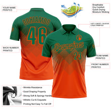 Load image into Gallery viewer, Custom Kelly Green Orange 3D Gradient Square Shape Performance Polo Shirt