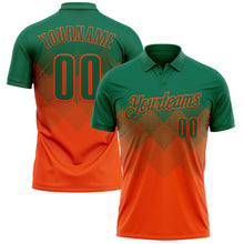 Load image into Gallery viewer, Custom Kelly Green Orange 3D Gradient Square Shape Performance Polo Shirt