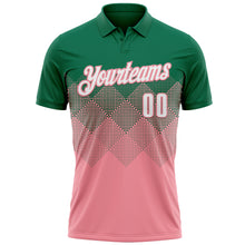 Load image into Gallery viewer, Custom Kelly Green White-Medium Pink 3D Gradient Square Shape Performance Polo Shirt