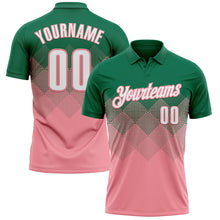 Load image into Gallery viewer, Custom Kelly Green White-Medium Pink 3D Gradient Square Shape Performance Polo Shirt