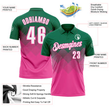 Load image into Gallery viewer, Custom Kelly Green White-Pink 3D Gradient Square Shape Performance Polo Shirt